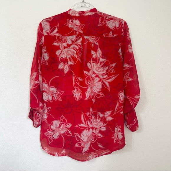 Kut FromThe Kloth Red Floral Lightweight Sheer Casual Long Sleeves Blouse Size S - Picture 11 of 11